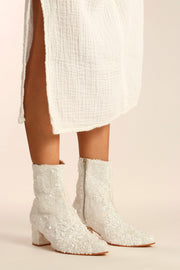 WHITE SEQUIN EMBROIDERED WEDDING BOOTS ODECIA - sustainably made MOMO NEW YORK sustainable clothing, boots slow fashion