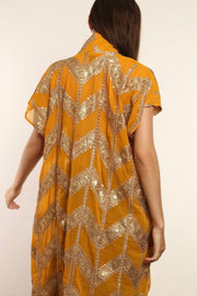 YELLOW GOLDEN SILK KIMONO UTE - sustainably made MOMO NEW YORK sustainable clothing, kimono slow fashion