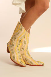 YELLOW WESTERN SEQUIN EMBROIDERED BOOTS SILK MADELAIN - sustainably made MOMO NEW YORK sustainable clothing, boots slow fashion